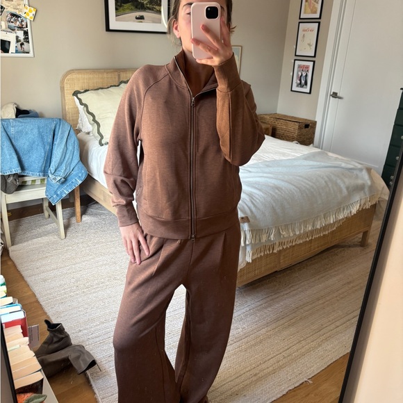 Varley Pants - Valley Tyde Zip Through Sweat Brown Zip-Up Sweatshirt & Wide-Leg Sweatpants Set